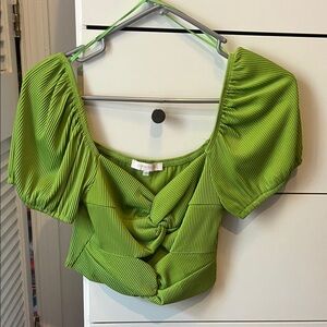 Puff Short Sleeve Cutout Twist Crop Top